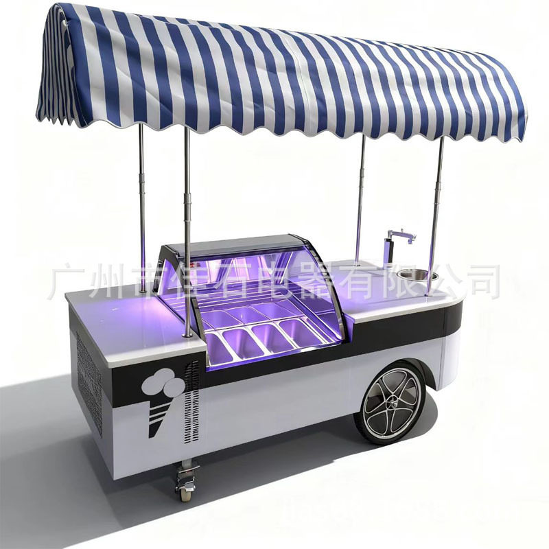 2026新款 8盘 户外雪糕手推车 110V gelato cart 冰淇淋摆摊车