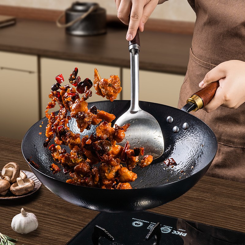 炊达人铁锅家用不粘锅老式大炒锅燃气灶专用无涂层已开锅炒菜锅子