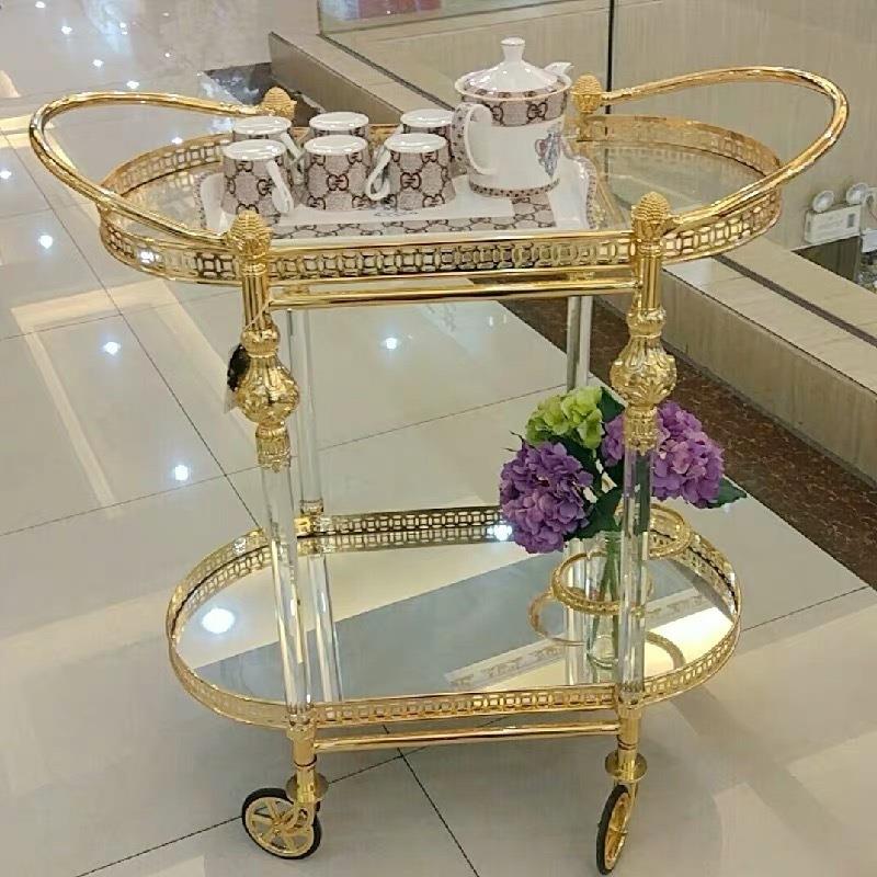 家用餐车高档镀金酒水车欧式酒店金属餐车商务送礼领导婚庆乔迁品