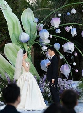 婚庆铃兰风铃纸艺花草坪婚礼布置装饰道具舞台背景紫色ev泡沫纸