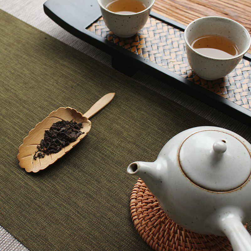 雕刻竹子茶道用具 树叶杯垫 茶点盘 荷叶杯垫 卷叶茶则 茶道配件