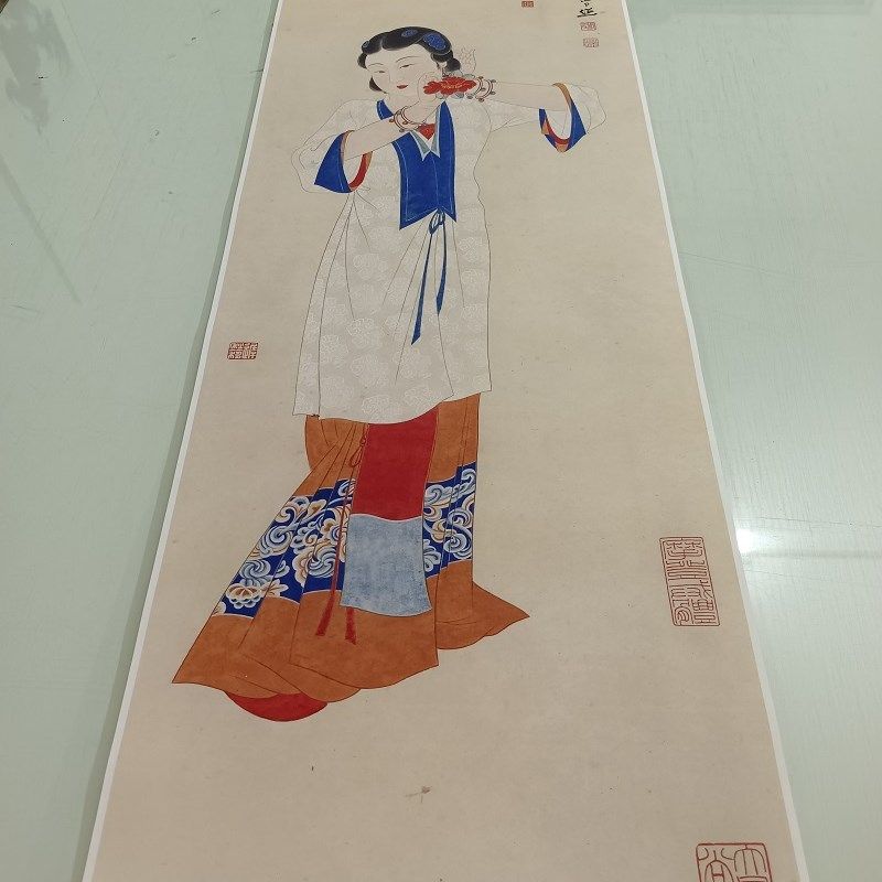 张大千 簪花仕女图立轴书画人物国画真迹微喷仿古画芯挂轴装饰画