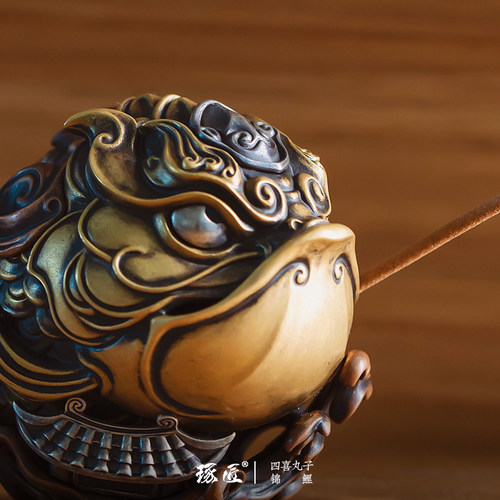 四喜丸子鱼跃龙门丨琢匠复古工艺品锦鲤铜手把件家居饰品桌面摆件