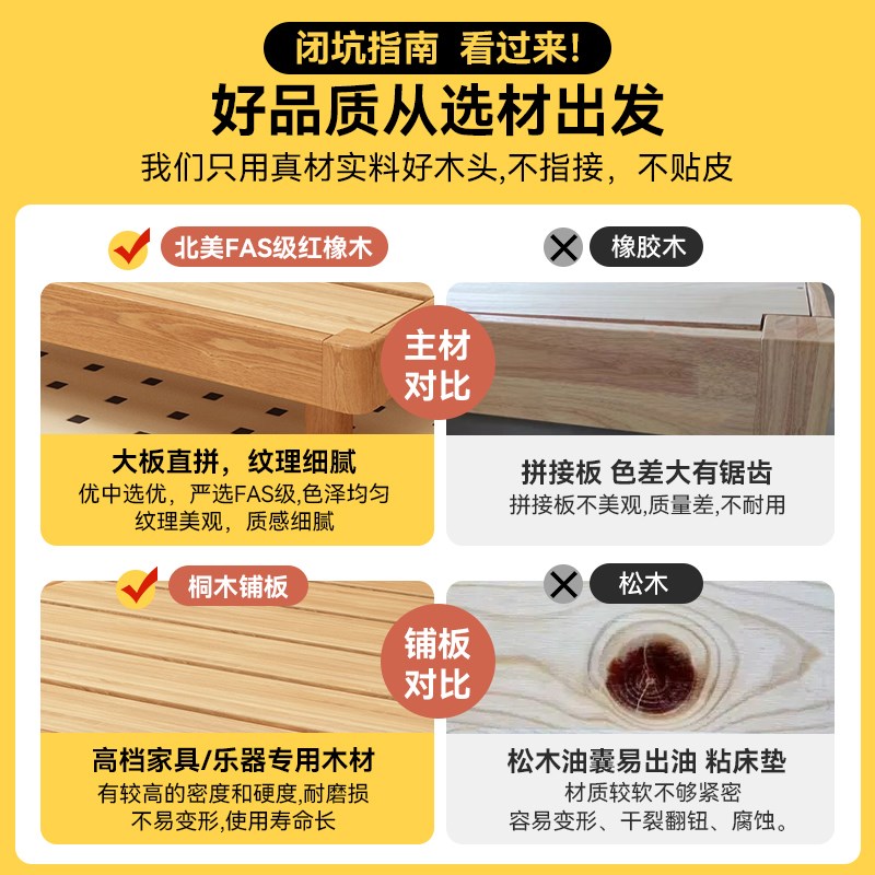 床202年新款FS北美红橡木实木床1米8人床1x200床架家用卧室