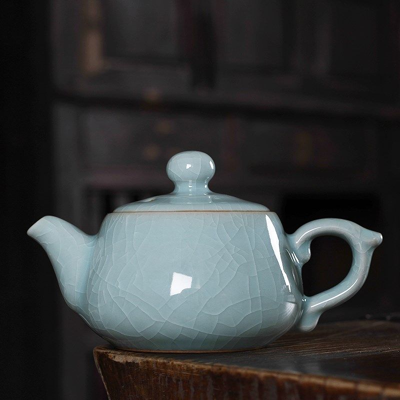龙泉功夫茶壶单壶哥窑手工冰裂家用仿古球孔过滤泡茶单个青瓷茶具