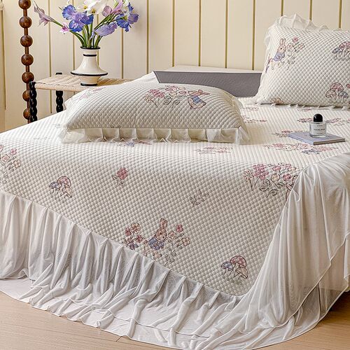 冰豆豆印花凉席三件套床裙款床罩单件夏季空调席子冰丝席2025新款