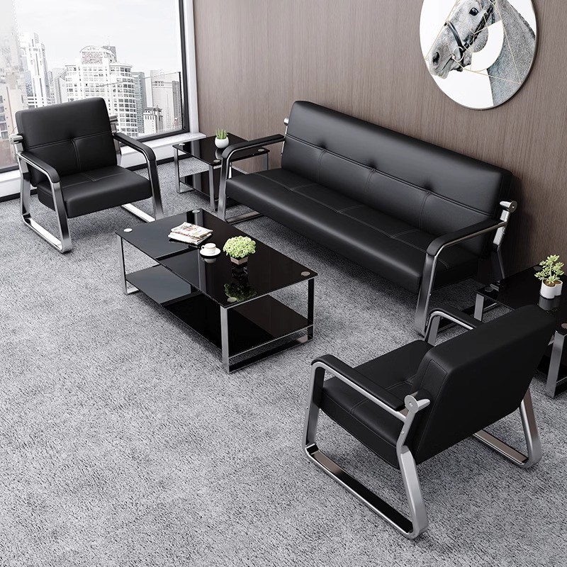 办公室沙发茶几组合简约现代接待会客商务洽谈公司休息区等候皮椅