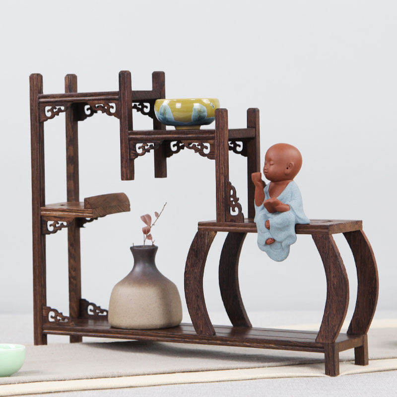红木雕工艺品鸡翅木博古架实木多宝格展示架紫砂壶架古玩客厅摆件