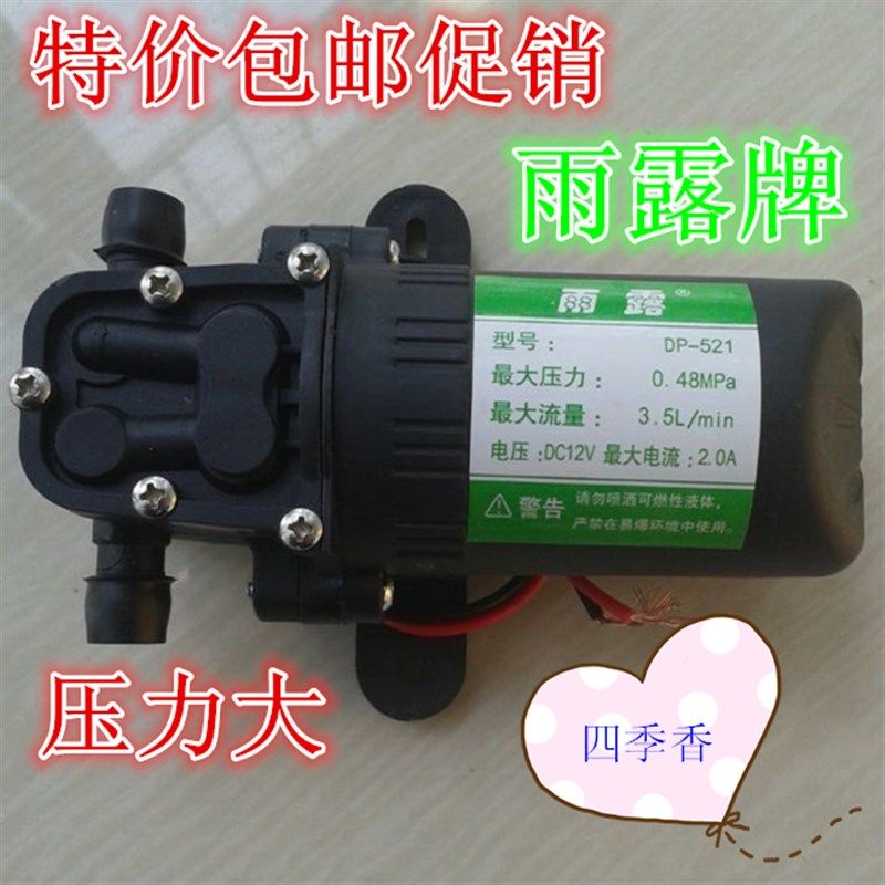 雨露牌水泵 电动喷雾器电机打药机隔膜泵微型洗车泵家用12v自吸泵