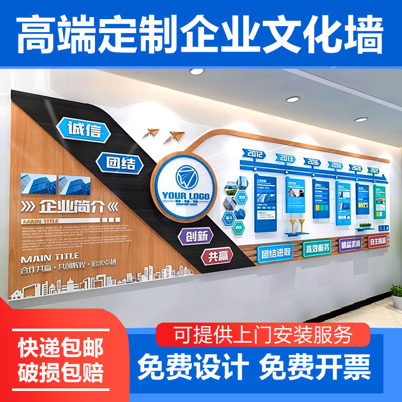 企业简介发展历程文化墙创意装饰办公室背景墙面设计公司形象墙贴