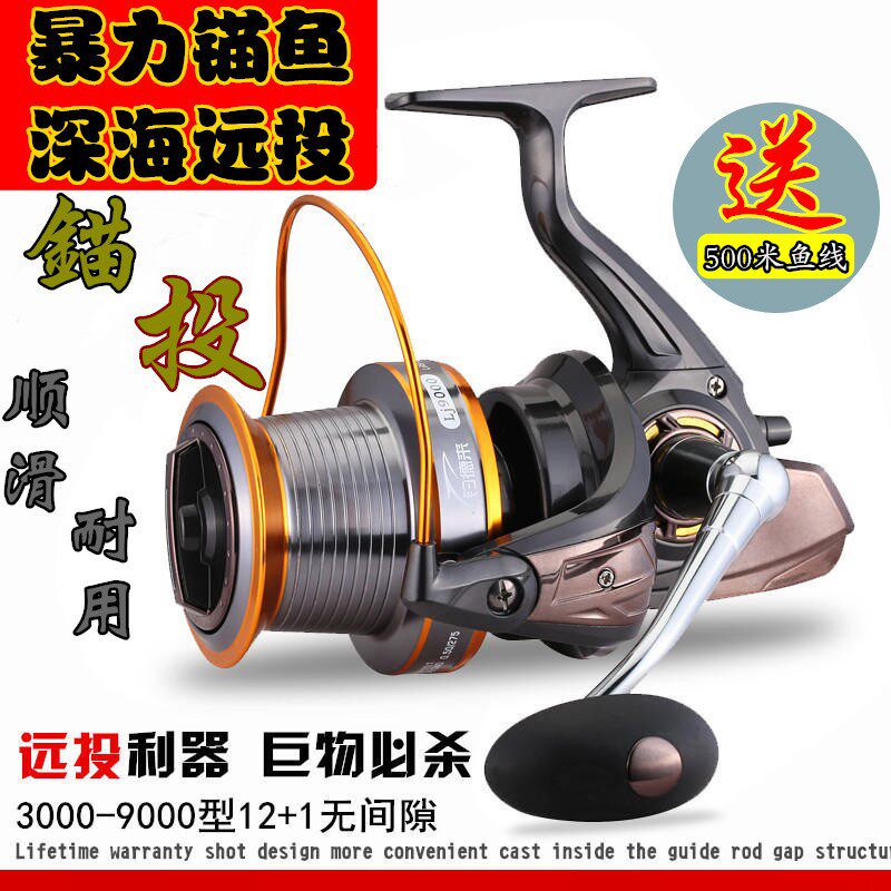 舒牧9000型金属斜口杯远投轮渔轮鱼线轮锚竿锚鱼轮抛杆鱼轮海杆轮