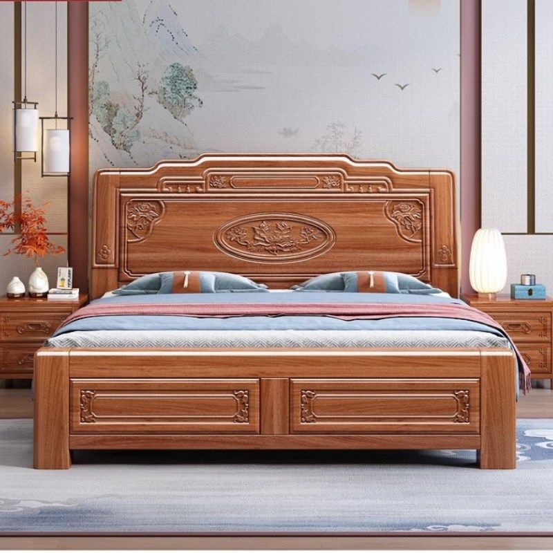 实木床雕花金花梨木双人大床中式古1.8米榫卯原木床工厂直销