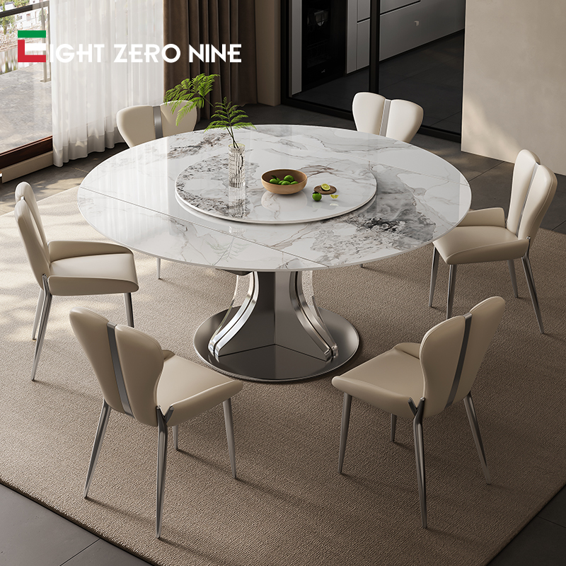 意式旋转岩板餐桌家用小户型变形可伸缩折叠现代简约餐桌椅