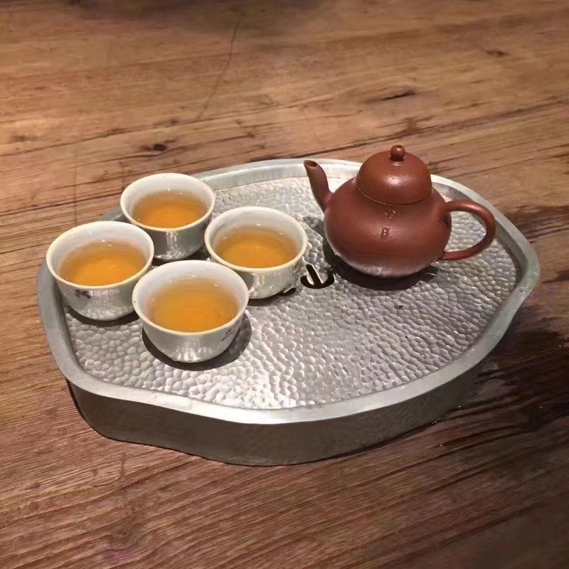 长方形茶盘茶台仿古茶托紫铜茶则纯锡壶承手工杯托杯垫锡制干泡台