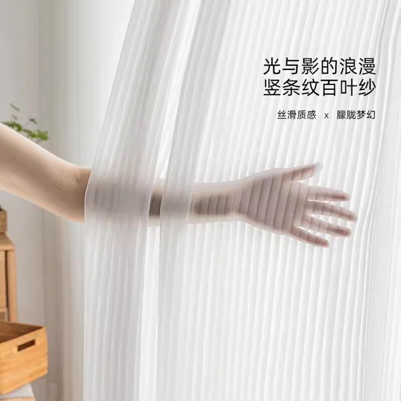 2024新款白色竖百叶纱帘遮光梦幻窗帘透光不透人阳台飘窗窗纱白纱