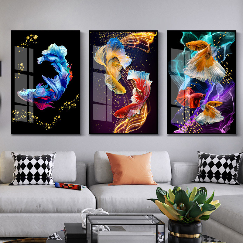 招财鱼装饰画聚财墙画客厅挂画玄关沙发背景墙壁画餐厅卧室三联画,家居饰品,现代装饰画,淘宝优惠券,粉丝福利购,淘宝优惠卷