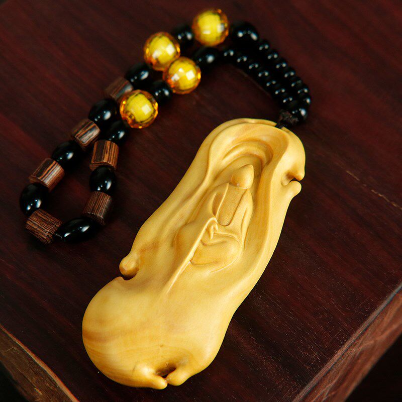 黄杨木雕刻创意实木文玩手把件工艺品挂件无相佛观音达摩男士吊坠