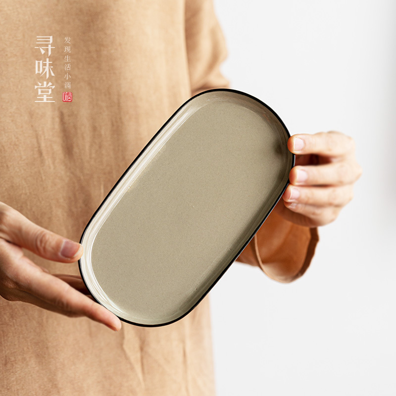 民窑雕花小托盘复古风磁州窑茶托青灰釉小茶盘壶承陶瓷干泡茶具