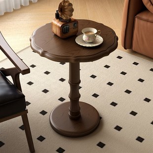 法式覆古实木小茶几客厅家用阳台圆形茶桌可移动沙发边几茶台家俱