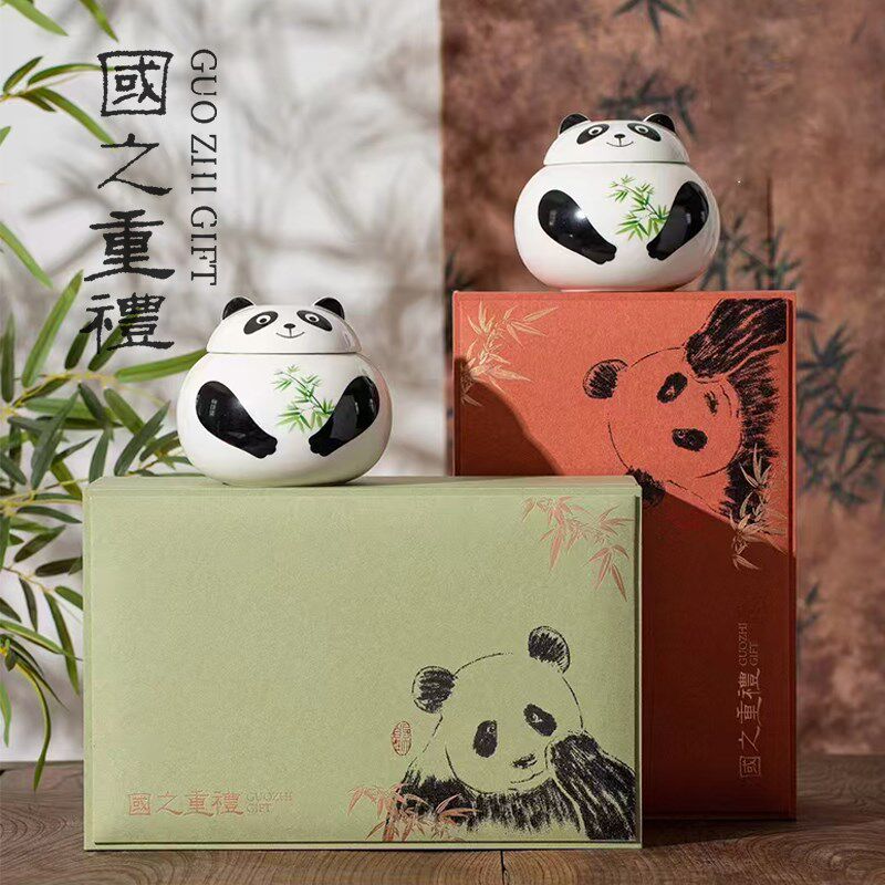 新款高档熊猫陶瓷茶叶罐通用半斤装红茶绿茶散茶茶叶包装盒空礼盒