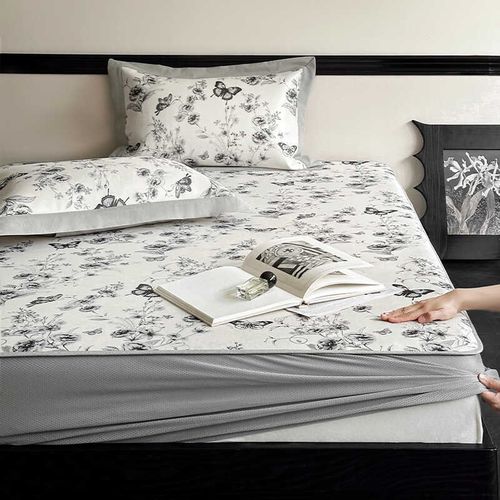 西西里清冷感蝴蝶凉席三件套夏季可水洗折叠冰丝空调席1.5m1.8m