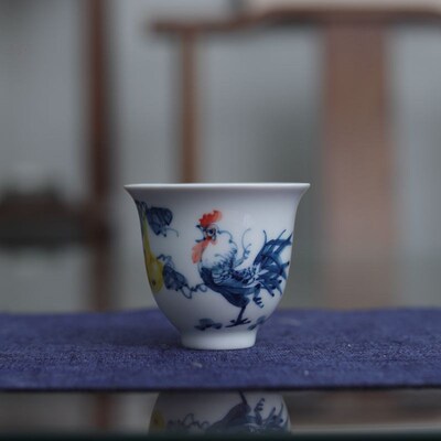 手绘鸡缸杯铃铛杯釉下青花瓷功夫茶杯茶具仿古主人杯小客杯茶碗
