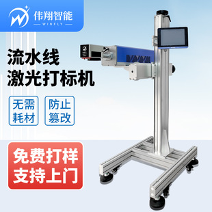 流水线激光打标机生产日期飞行打码食品包装盒袋水瓶桶线管防篡改