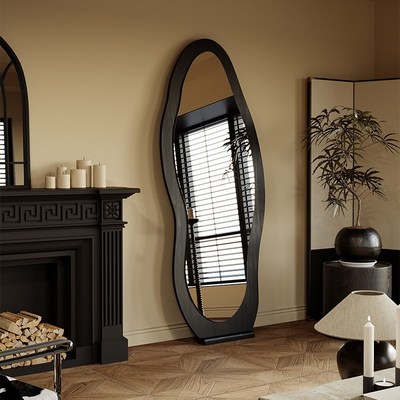 芒果实木穿衣镜卧室中古全身落地试衣镜女生家用大镜子挂墙casagd