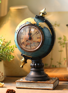欧式复古地球仪摆件创意时钟家居客厅电视柜酒柜书房装饰品小摆设
