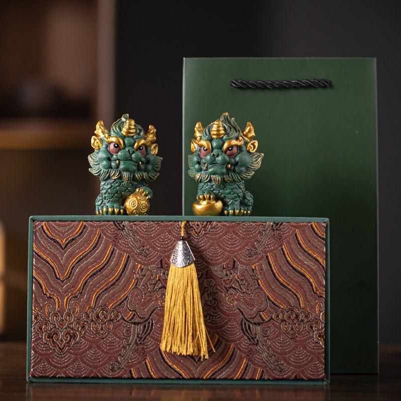 创意高档礼品可爱麒麟一对摆件国潮瑞兽元宝绣球家居客厅桌面装饰,家居饰品,装饰摆件,淘宝优惠券,粉丝福利购,淘宝优惠卷