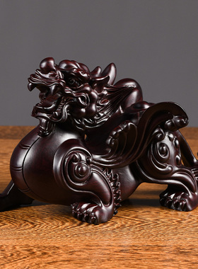黑檀木雕貔貅摆件一对花梨实木客厅家居办公室装饰开业红木工艺品