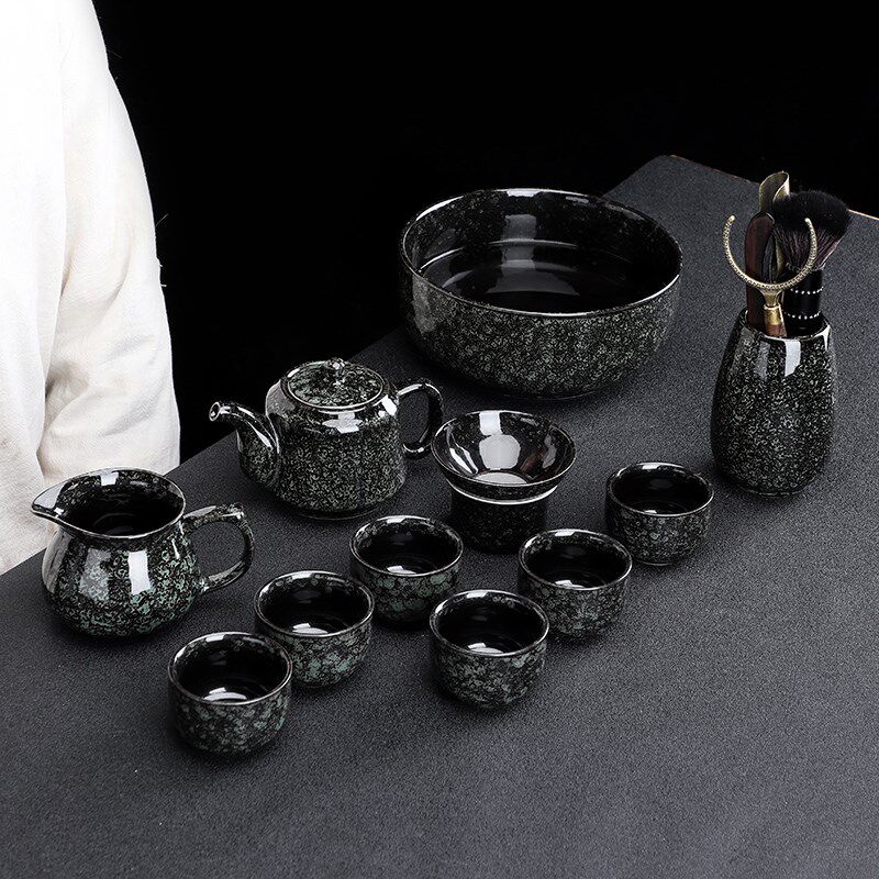 中式复古风陶瓷功夫茶具茶壶套装家用客厅整套泡茶器公道杯烟灰缸