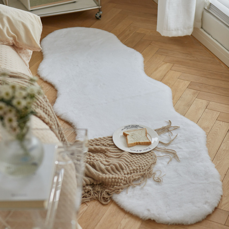 撸猫感云朵地毯仿兔毛卧室少女床边毯飘窗白色长毛绒地垫子可机洗