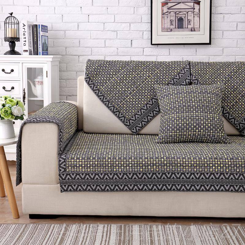 高档全套亚麻简约老式中布式防滑棉实木沙发垫夏季巾罩坐垫艺全包