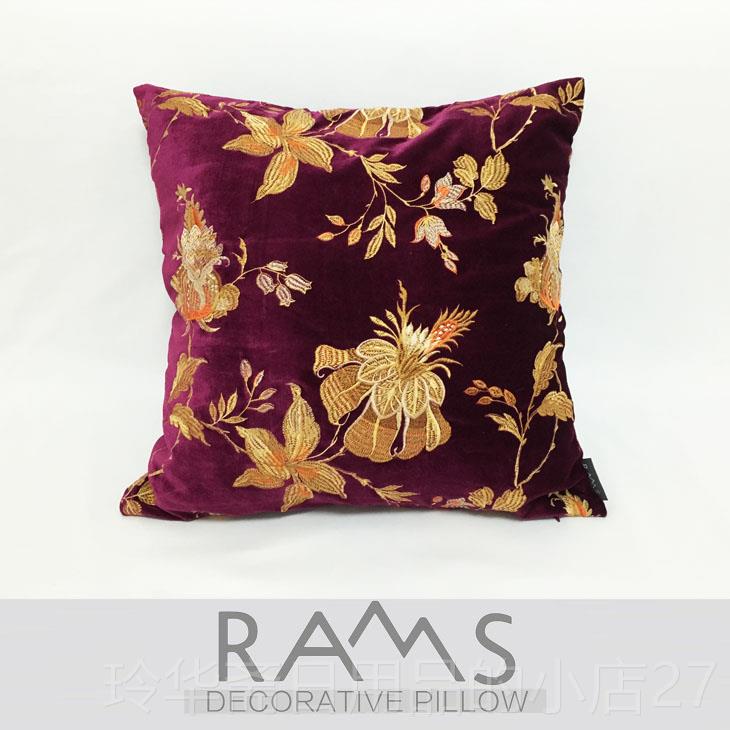 高档现间代中式沙大发抱枕套样板床头靠垫灰色绣靠包花设计师软装