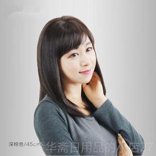 高档中假现发女性真发斜刘海中长发中老年妈妈时年尚中长发直发实