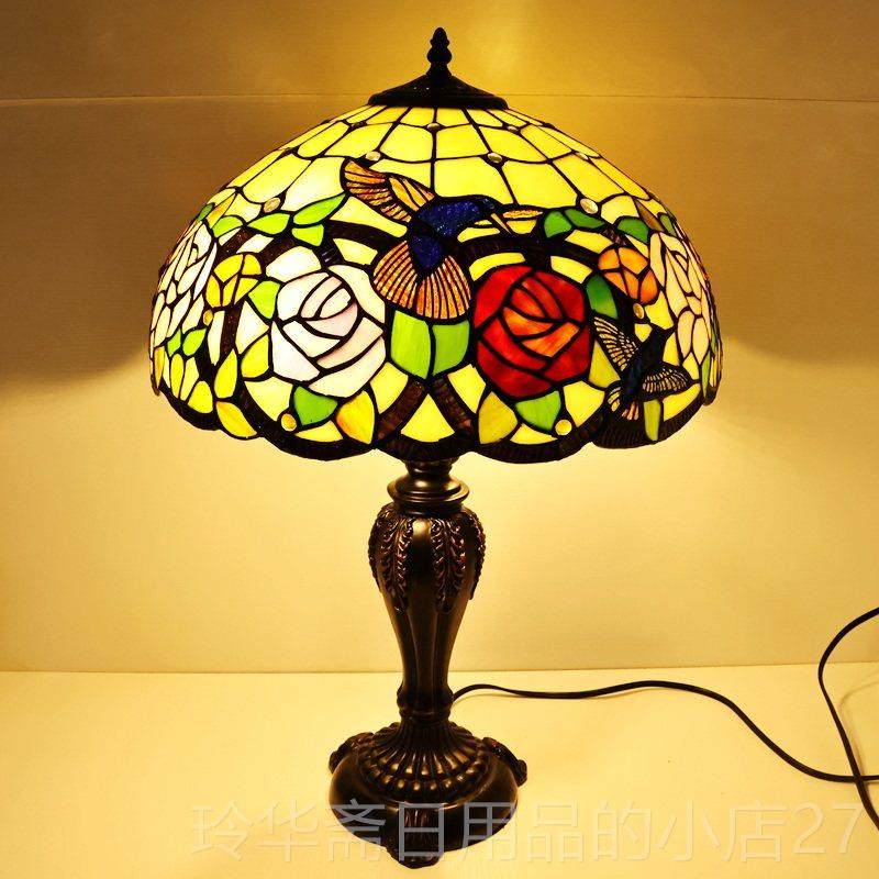 高档美式色复古台气客厅餐厅吧台彩玻璃艺大术蜂鸟玫瑰卧灯室床头