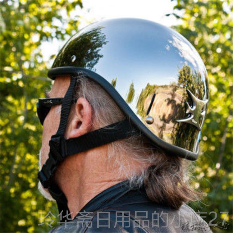 高档美国混之子bornfee夏季瓢盔哈瓜r皮电镀复古机车骑士头盔雷半