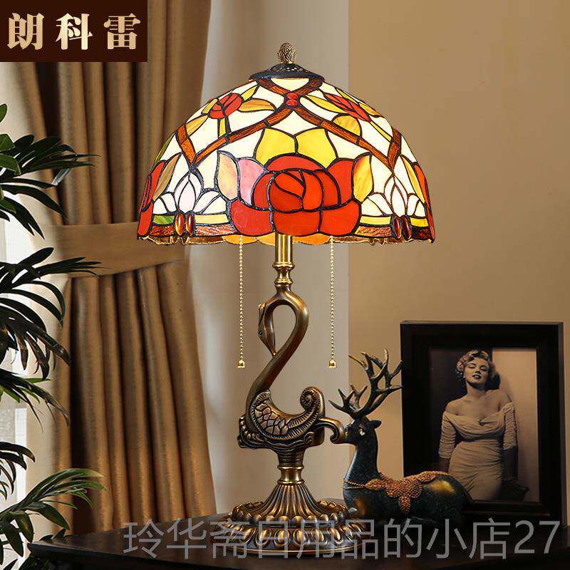 高档轻美式复全古铜天鹅台柜灯卧室床头灯欧式奢客厅主卧床头奢华
