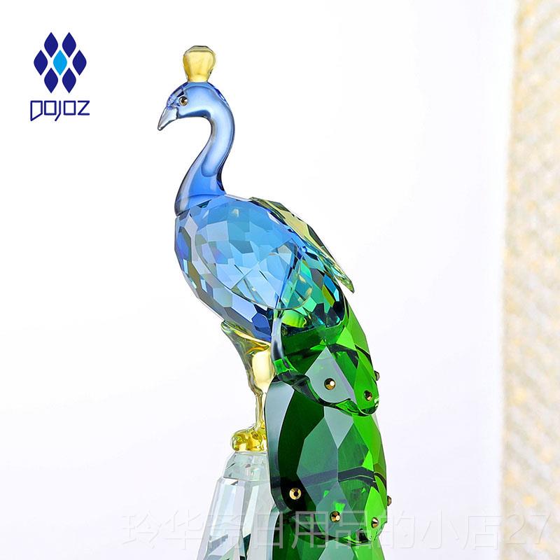 高档水晶孔雀创意公桌面品书房电视柜摆设现办代酒柜装饰家室居饰