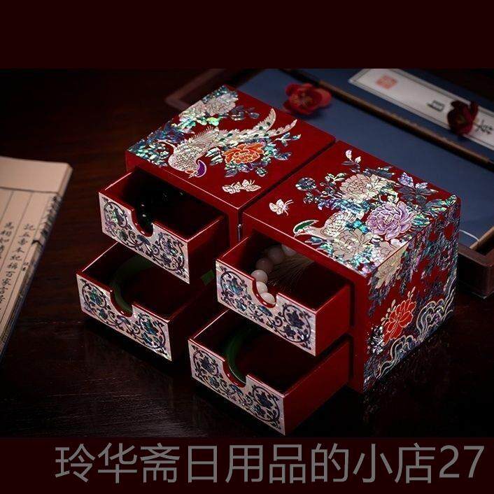高档珍珠母漆珠母中松鹤首饰盒手镯珍鲍鱼婚礼族风格民实木戒指壳