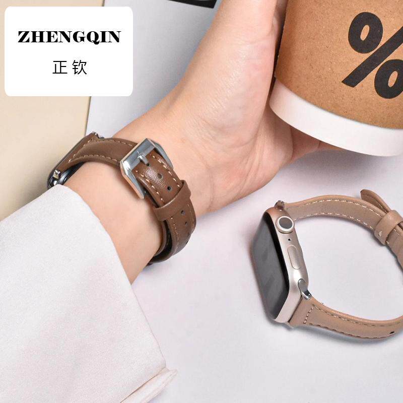 适用applewatchS10手表带小蛮腰皮质表带iwatchS10/9复古纤细皮表