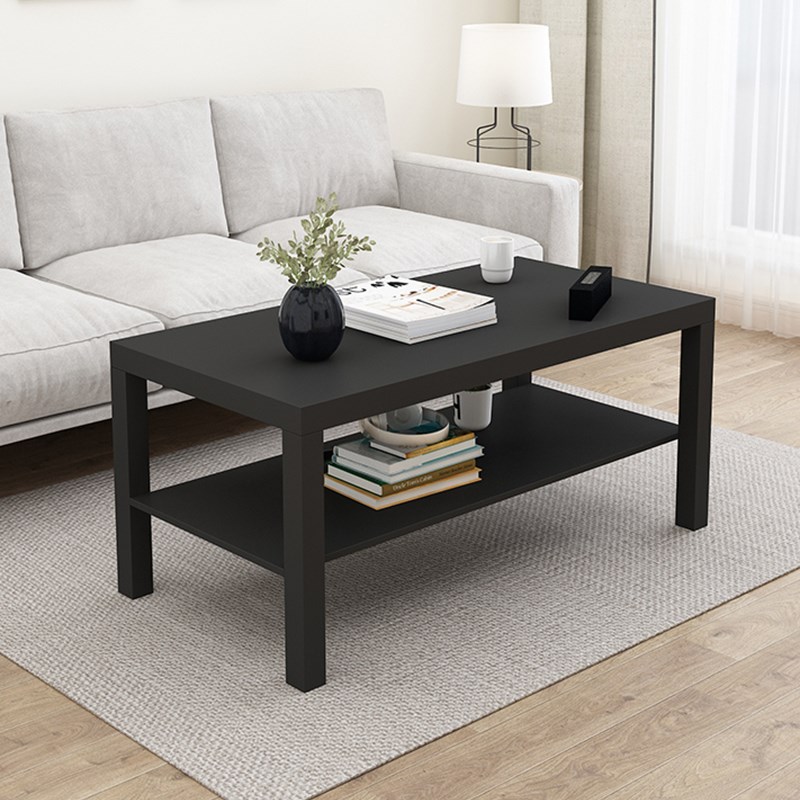 黑色长方形客厅茶几小户型角几边几桌边迷你双层简约置物隔板桌子