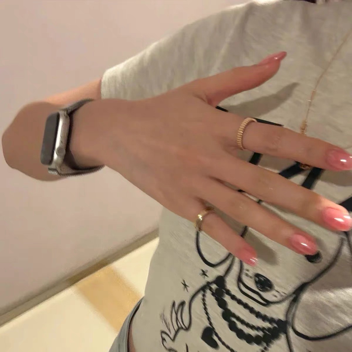 海莉同款粉色极光粉美甲裸粉显白自然纯色简约欧美手工穿戴甲