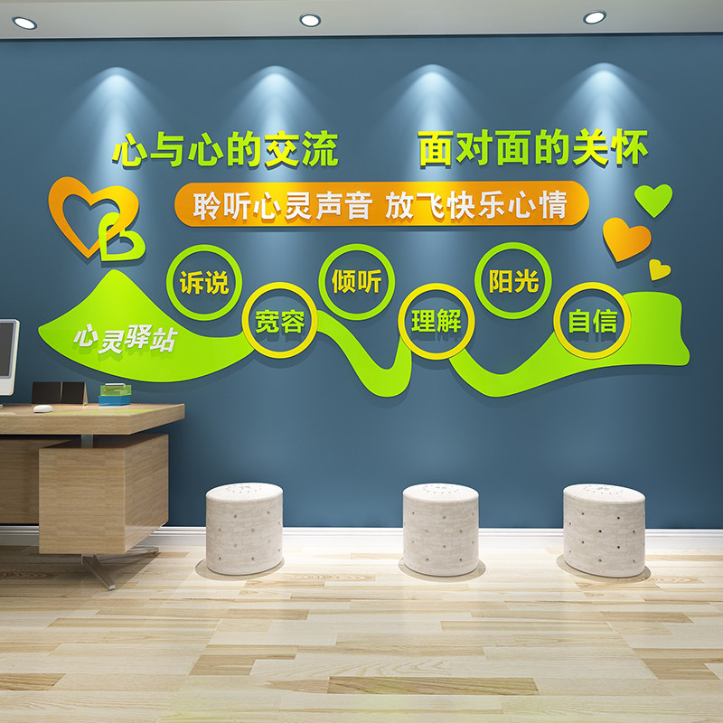 心理咨询室文化墙面装饰布置挂图心灵驿站健康辅导留守儿童贴纸画