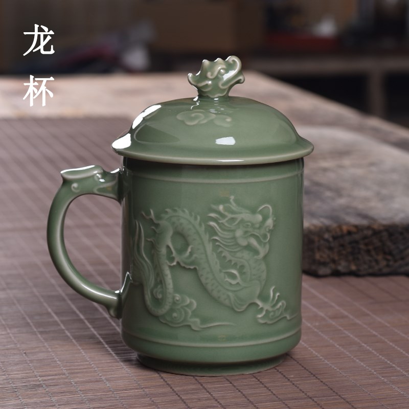 欣和青瓷茶杯陶瓷茶杯主人单杯办公室泡茶水杯家用带盖杯龙杯定制