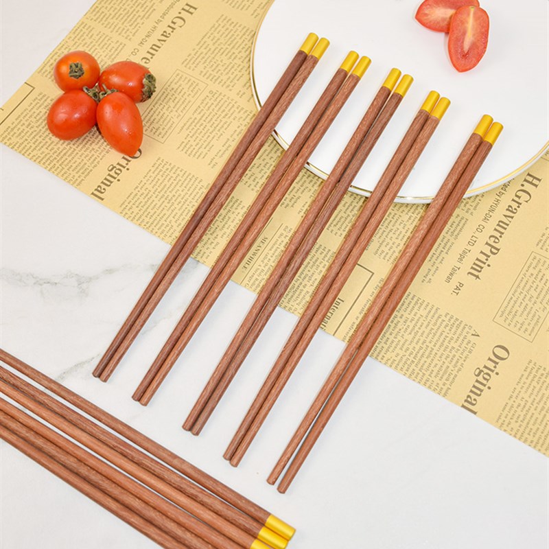 达乐丰中式原木红檀木实木鸡翅木福字筷子木快子10双装无漆无蜡筷