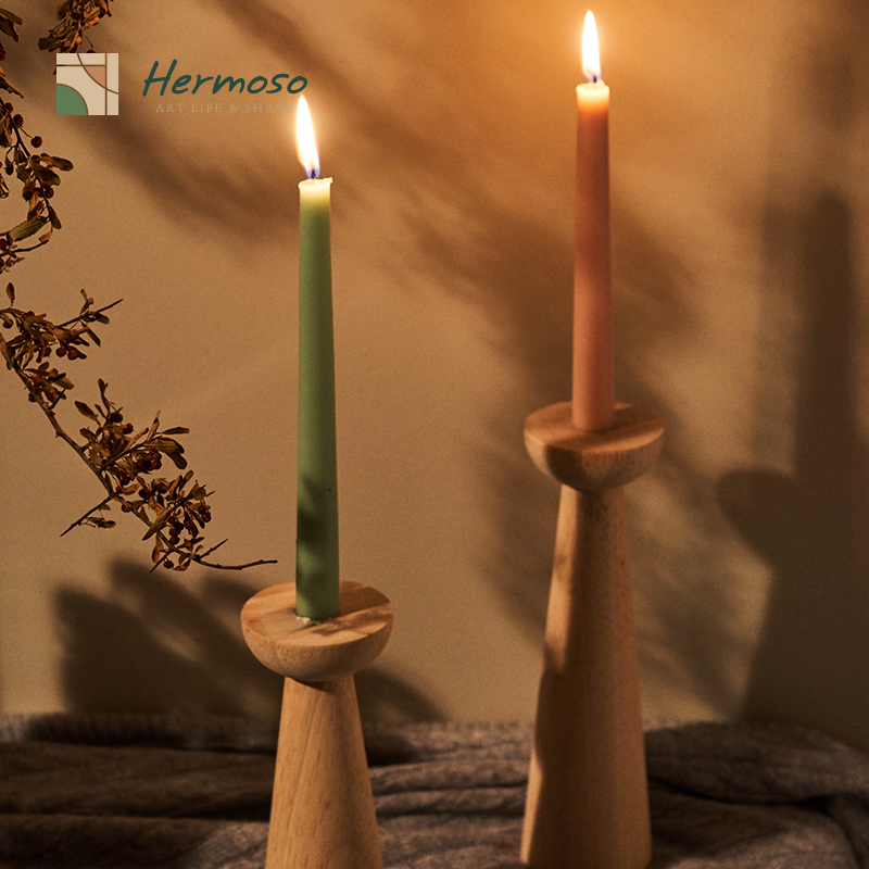 hermoso实木烛台摆件香薰蜡烛台座餐桌蜡台烛光晚餐浪漫氛围感