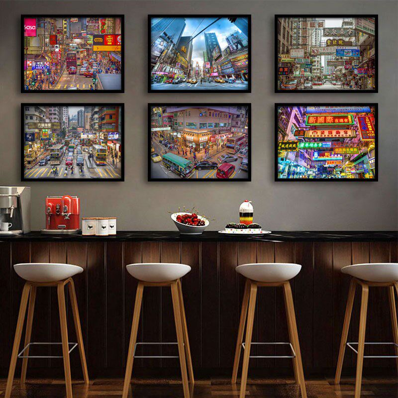 老香港街景挂画港式茶餐厅港风饭店农家乐装饰画怀旧照片墙壁画