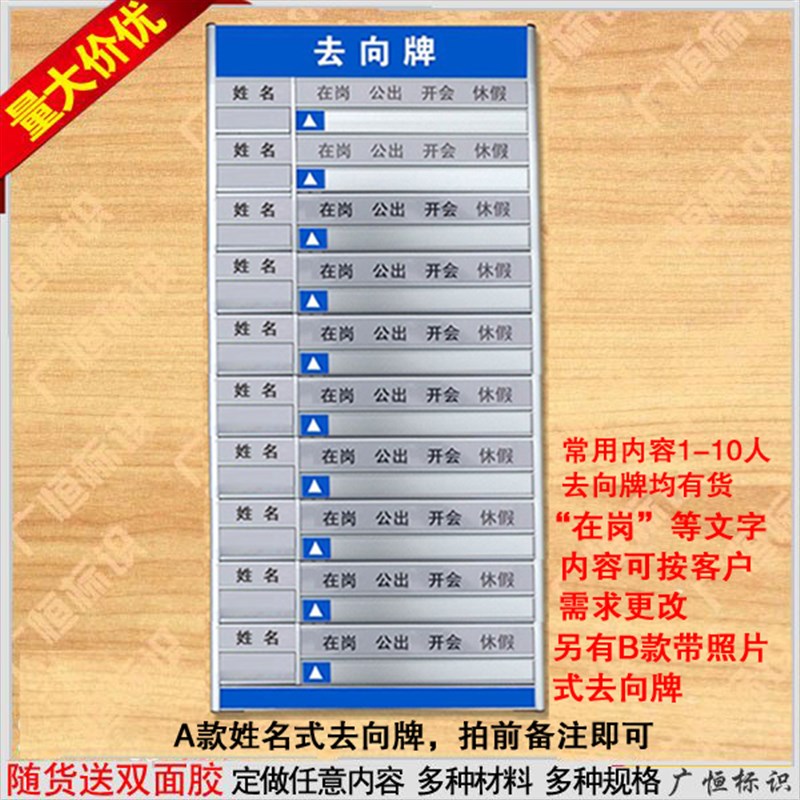 10人去向牌岗位牌人员去向牌定制作带照片单人可更换指示牌订做